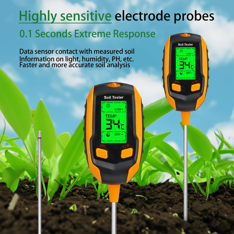 Digital 4-in-1 Soil Test Meter, large LCD screen, probe accurately quick measure, battery power supply